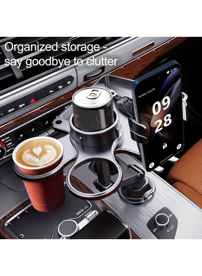 Black 5 in 1 Car Tray with Phone Holder Cup Holder Adjustable Angle Easy Install Universal Storage - Image 3